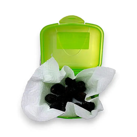 Green container with dark fruit for dog training featuring black truffle flavor