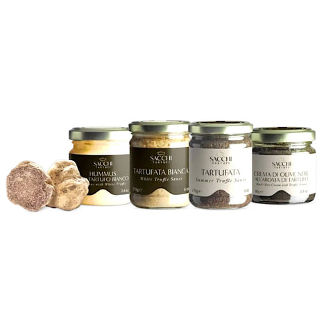 Four jars of truffle-infused products.