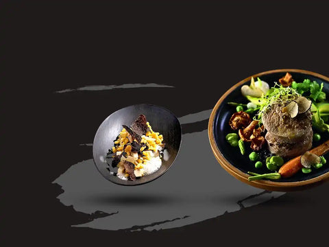 Two plates of gourmet food.